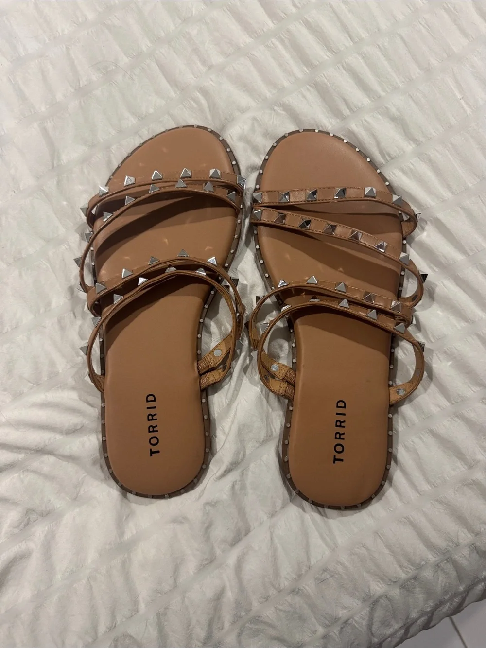 torrid Tan Pyramid Stud Multi-Strap Slide Sandals